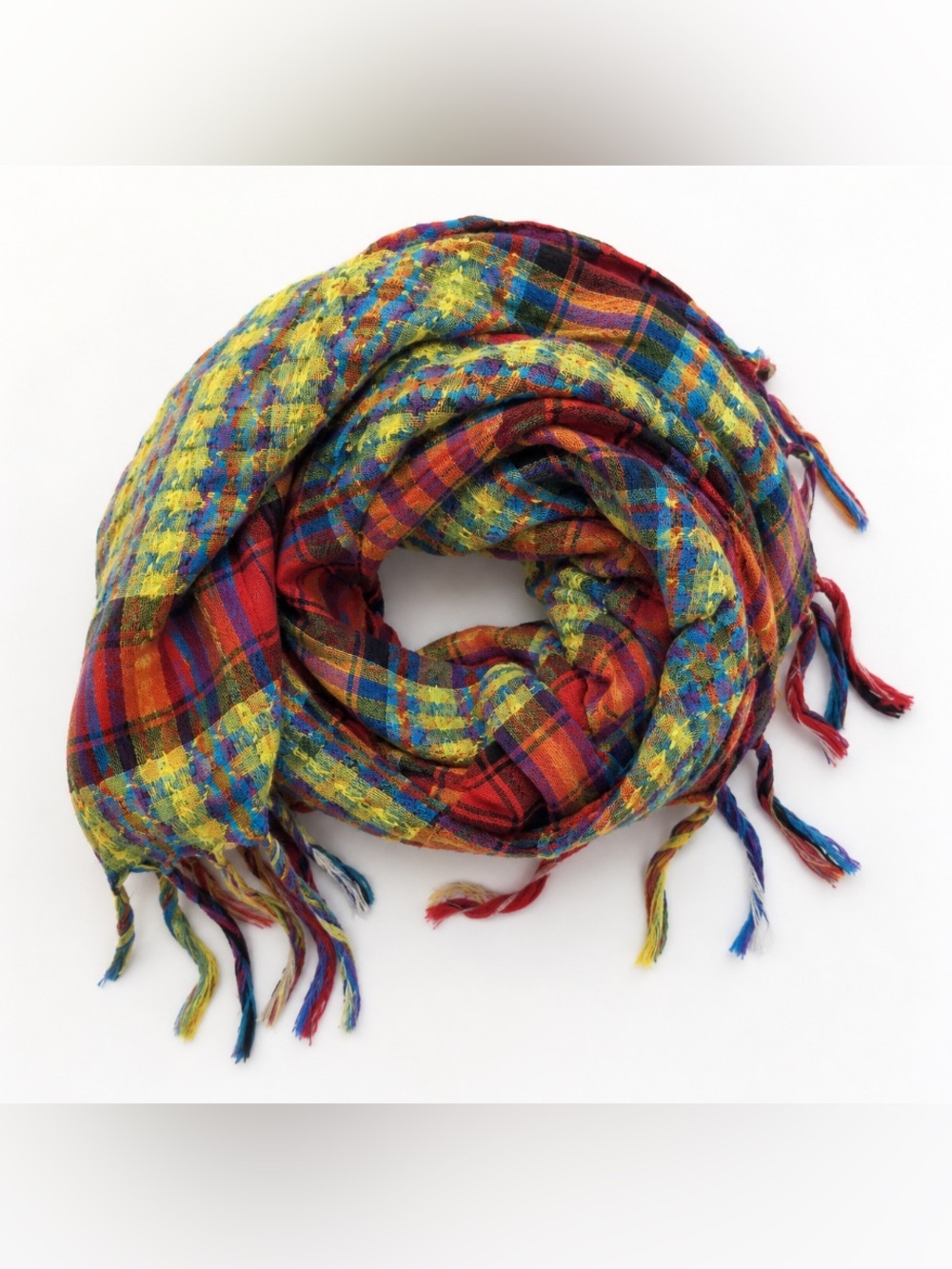 Hot Topic Rainbow Plaid Fringe Scarf Colorful Boho Festival Indie Grunge Wrap